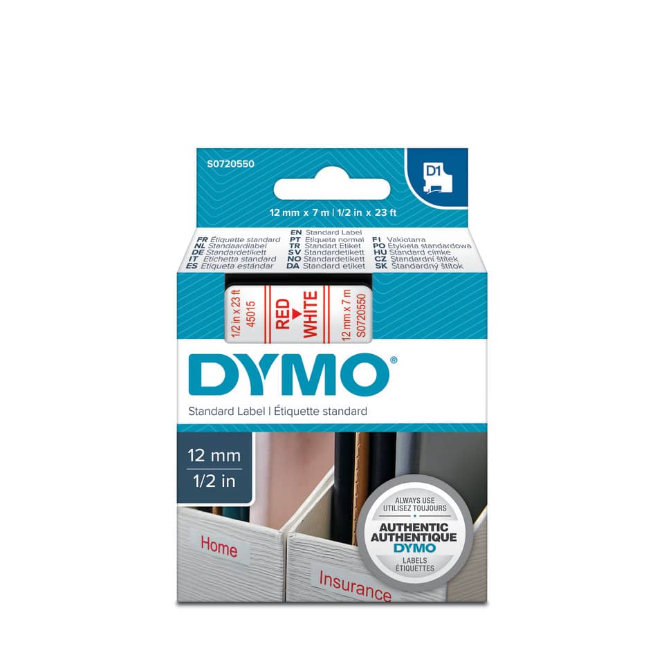 Nastro per etichettatrici Dymo D1 12 mm x 7 m rosso/bianco S0720550