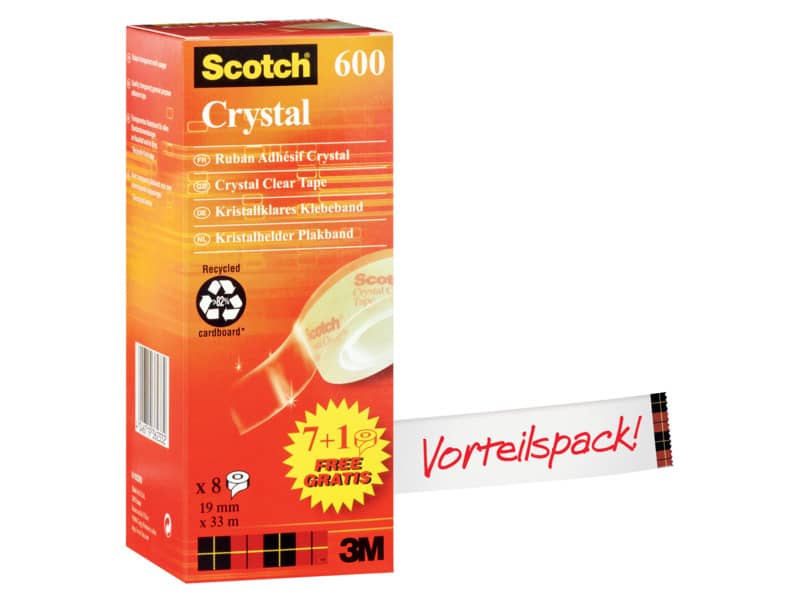 Nastro adesivo Scotch® Crystal 600 supertrasparente 19 mm x 33 mt Value Pack 7+1 GRATIS - 6-1933R8