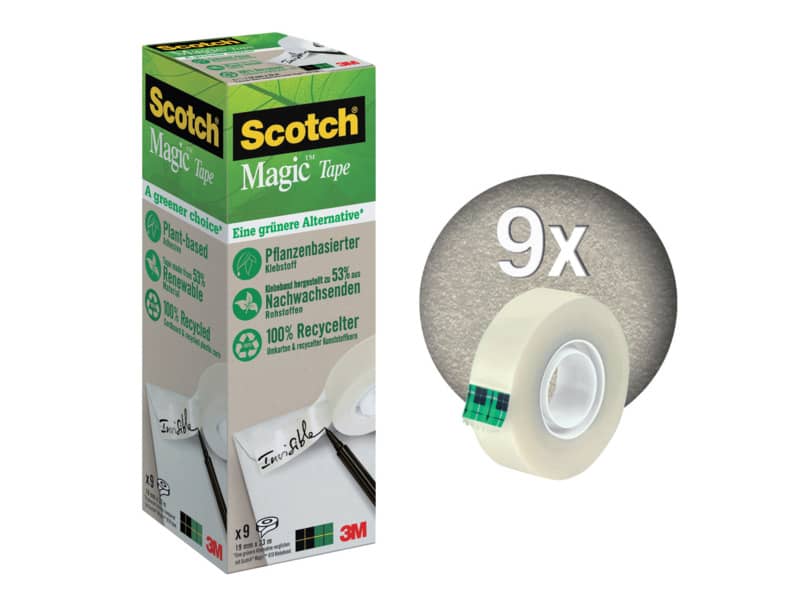 Nastro adesivo Scotch® Magic™ Più Verde 19 mm x 33 m trasparente opaco conf. da 9 rotoli - 900-1933-9