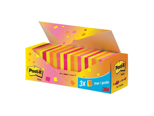 Foglietti colorati Post-it® Notes neon assortiti neon conf. 21 blocchetti + 3 gratis da 100 ff - CP 654-NP24