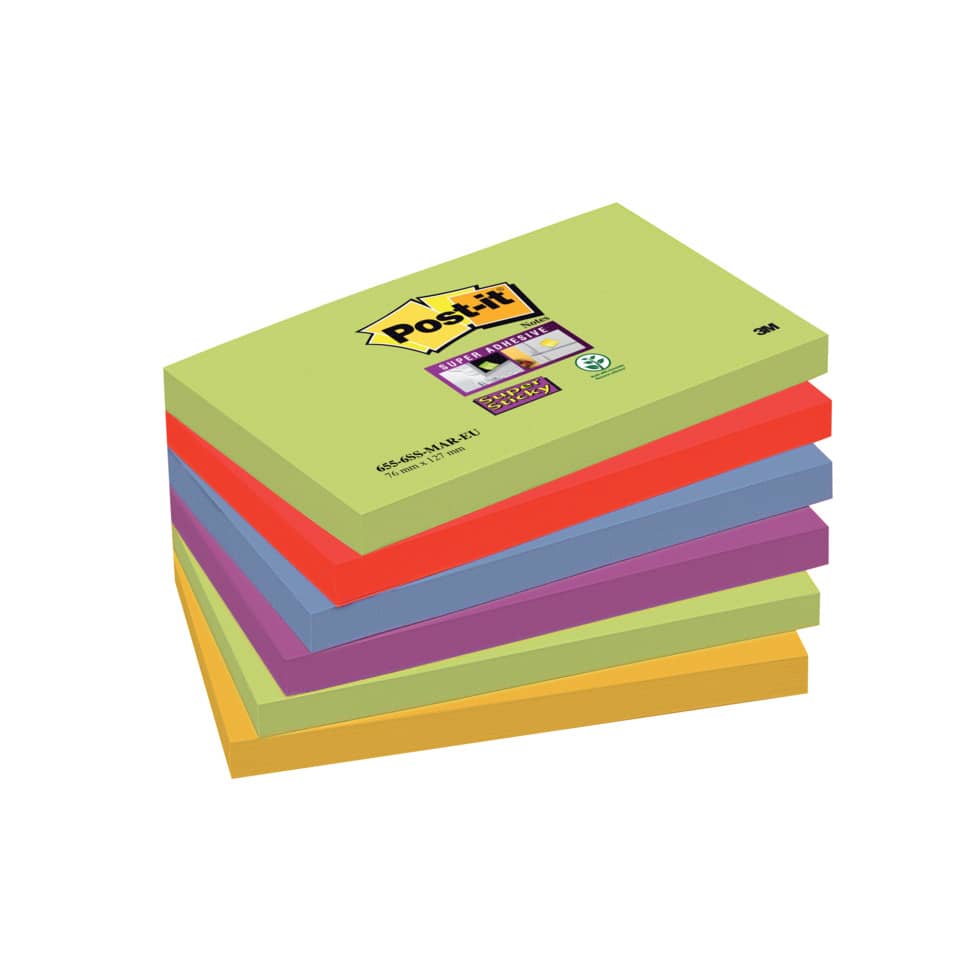 Foglietti riposizionabili Post-it® Super Sticky Marrakesh 76x127 mm assortiti conf. 6 blocc. da 90 ff - 655-6SS MAR