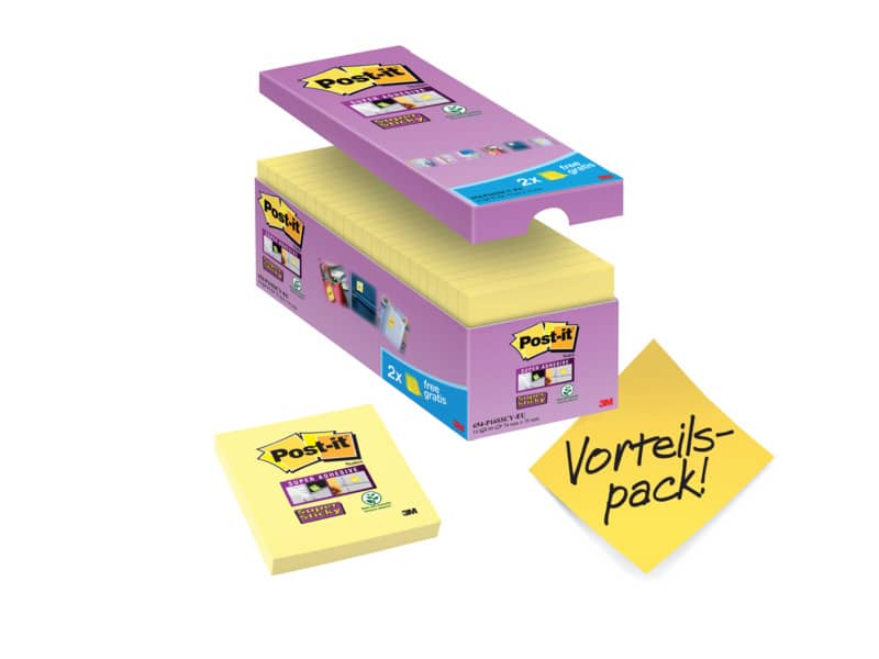 Foglietti Post-it® Super Sticky Giallo Canary™ cf 14 blocchetti + 2 gratis da 90 ff - 654SSCY-VP16