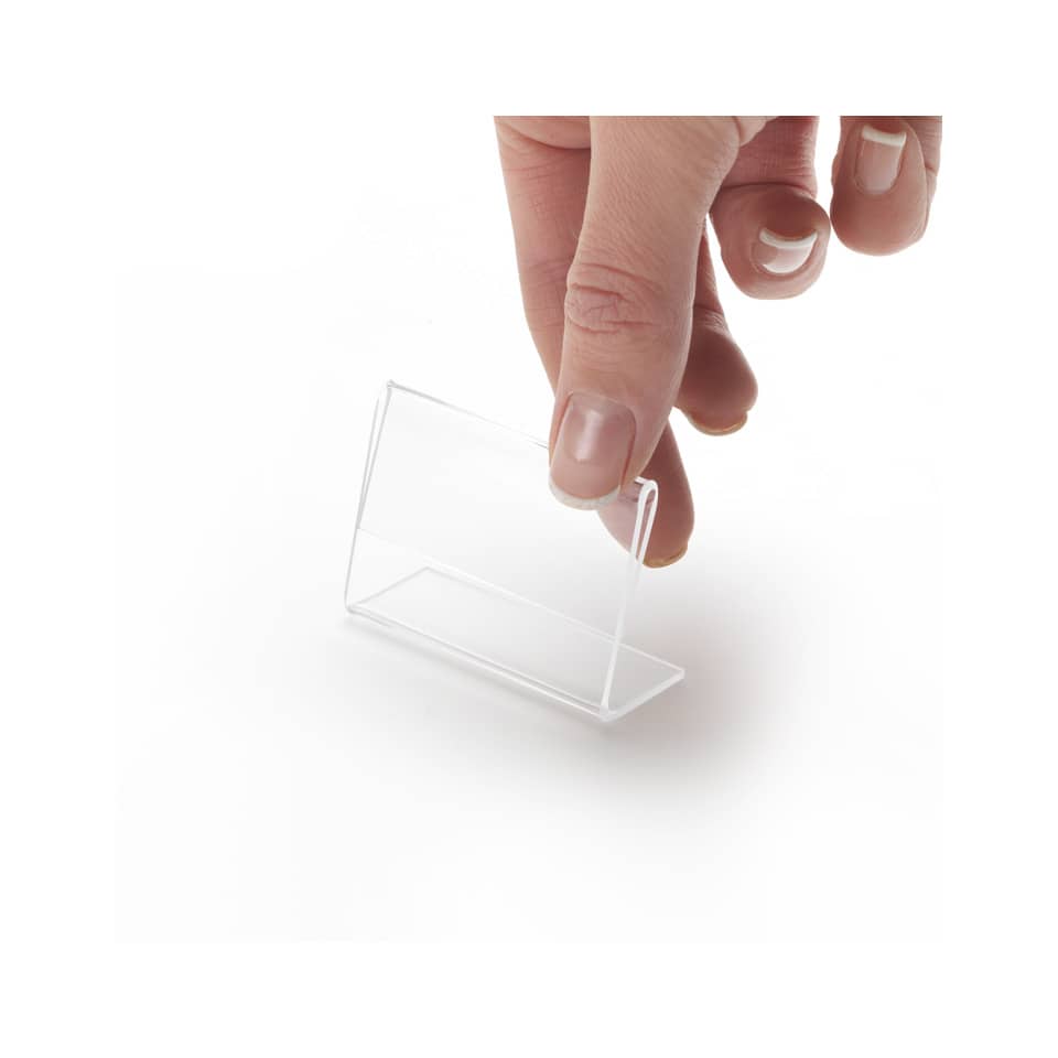 Porta-avvisi deflecto® A9 orizzontale in polistirene con base a L trasparente 480101