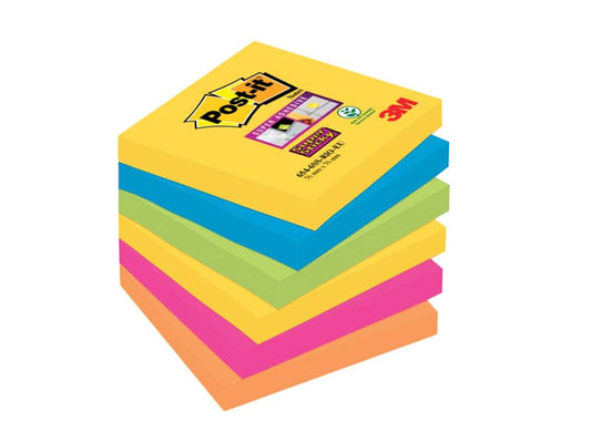 Foglietti riposizionabili Post-it® Super Sticky Rio de Janeiro 76x76 mm assortiti conf. 6 blocchetti da 90 ff - 654-6SS