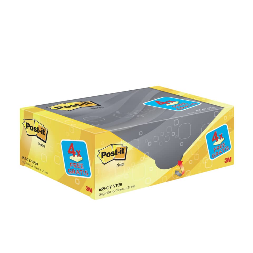 Foglietti riposizionabili Post-it® Notes giallo Canary™ 76x127 mm Value Pack 16+4 blocchetti GRATIS - 655-VP20