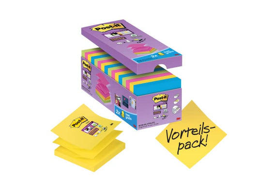 Foglietti Post-it® Super Sticky Z-notes assortiti conf. 14 blocchetti + 2 gratis da 100 ff - R330-SS-VP16-EU