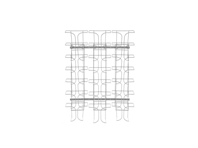 Espositore da parete deflecto® A4 in filo di metallo cromato con 21 scomparti 78945