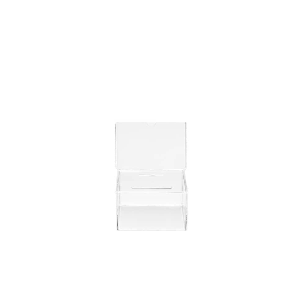 Urna con testata da personalizzare deflecto® 16,5x13,5x10,5 cm in polimetilmetacrilato trasparente 592901