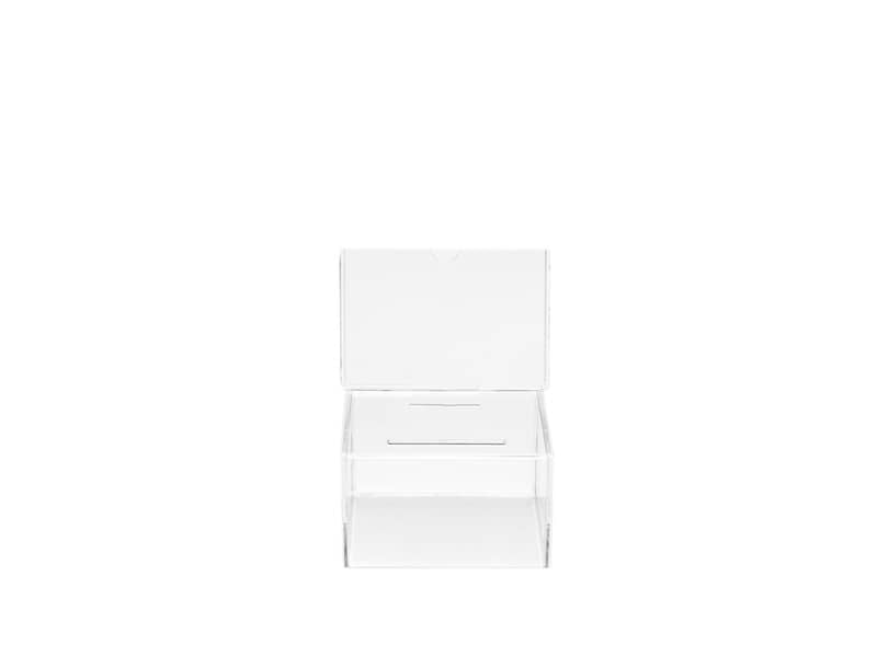 Urna con testata da personalizzare deflecto® 16,5x13,5x10,5 cm in polimetilmetacrilato trasparente 592901