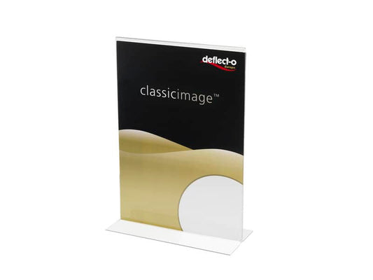 Portabrochure deflecto® A4 verticale in polistirolo con base a T trasparente 47801