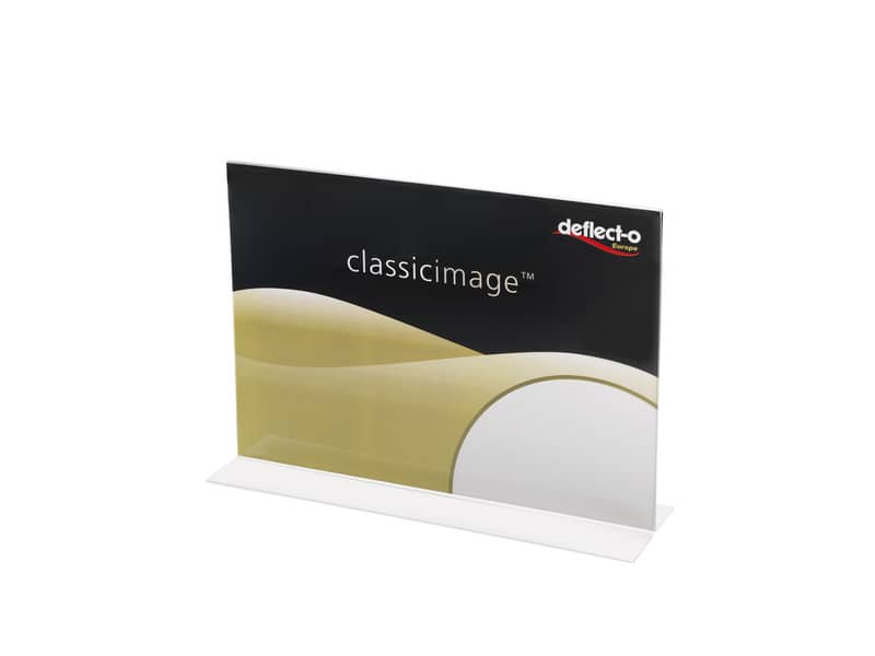 Portabrochure deflecto® A4 orizzontale in polistirolo con base a T trasparente 47701