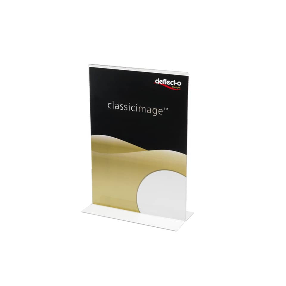 Portabrochure deflecto® A6 verticale in polistirolo con base a T trasparente 684301