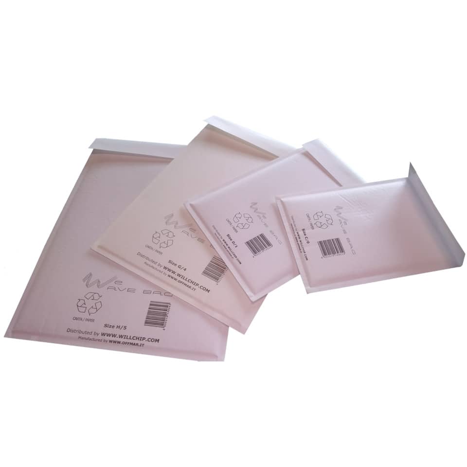 Busta imbottita WeWave in carta kraft, imbottitura carta onda 15x21,5 cm bianco - conf. 10 buste - WW150215