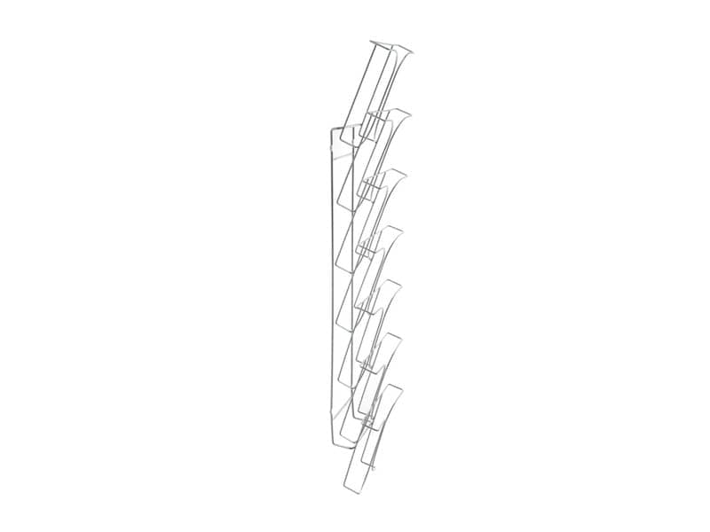 Espositore da parete deflecto® A4 in filo di metallo cromato con 7 scomparti 78645