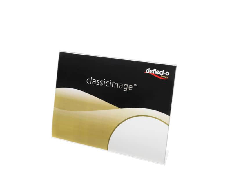 Portabrochure deflecto® A6 in plastica con base a L trasparente 684201