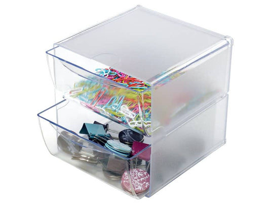 Cubo organizer deflecto® in polistirene con 2 cassetti trasparente 15,2x15,2x15,2 cm - 350101