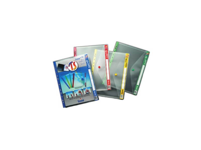 Buste con bottone CLICK' N File Tecnostyl in PPL perforazione universale 23,5x31 cm verde conf. 5 buste - AR22/5