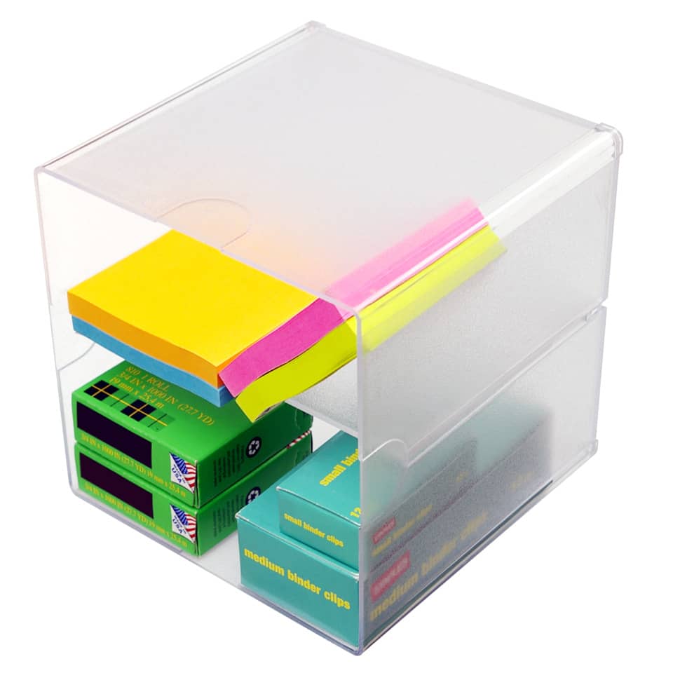 Cubo organizer deflecto® in polistirene con 2 scomparti trasparente 15,2x15,2x15,2 cm - 350701