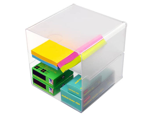 Cubo organizer deflecto® in polistirene con 2 scomparti trasparente 15,2x15,2x15,2 cm - 350701