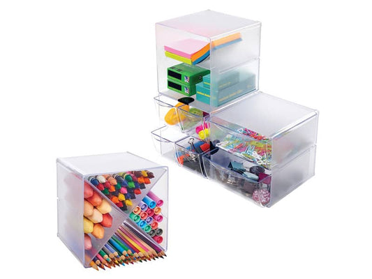 Cubo organizer deflecto® in polistirolo con divisorio a X trasparente 15,2x15,2x15,2 cm - 350201