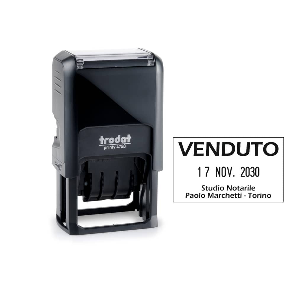 Datario autoinchiostrante con testo personalizzabile Trodat PRINTY 4750 4.0 in plastica 41x24 mm nero - 140807