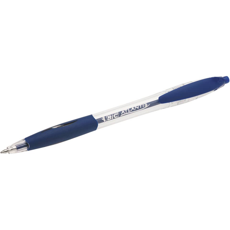 Penne a sfera a scatto BIC Atlantis Classic M 1 mm blu - promo pack da 12 + 4 Highlighter Flex - 949845