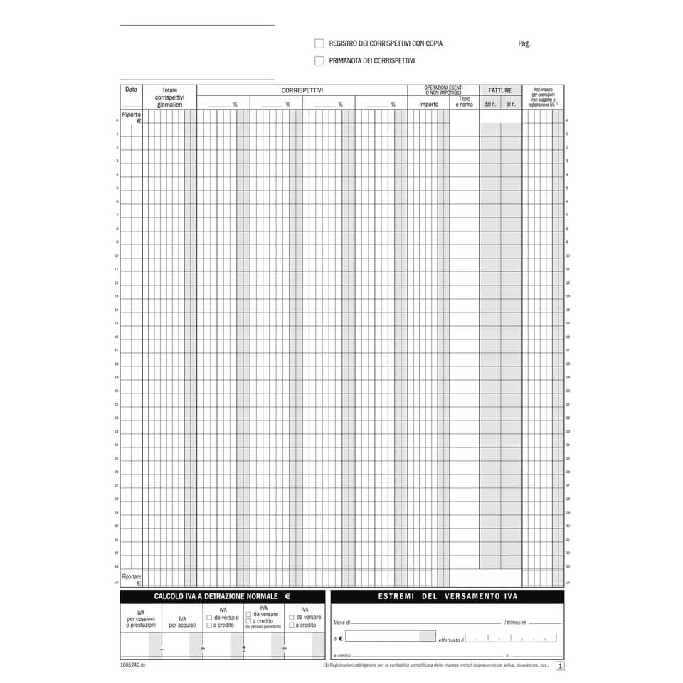 Registro Corrispettivi per dettaglianti Semper - blocco di 24/24 copie 29,7x21,5 cm - SE168524C00