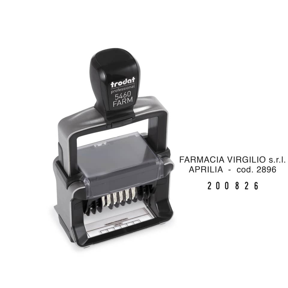 Datario autoinchiostrante Trodat Professional 5460 FARM per Farmacie in acciaio inox 56x33 mm nero - 139703