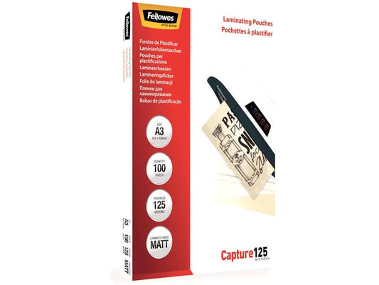 Pouches per plastificatrici Fellowes Standard Capture125 finitura opaca - 2x125 µm - A3 - Conf. 100 pezzi 5328601