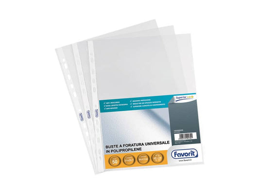 Buste trasp. a foratura universale FAVORIT buccia d'arancia superior 21x29,7 cm conf. da 50 - 100460026