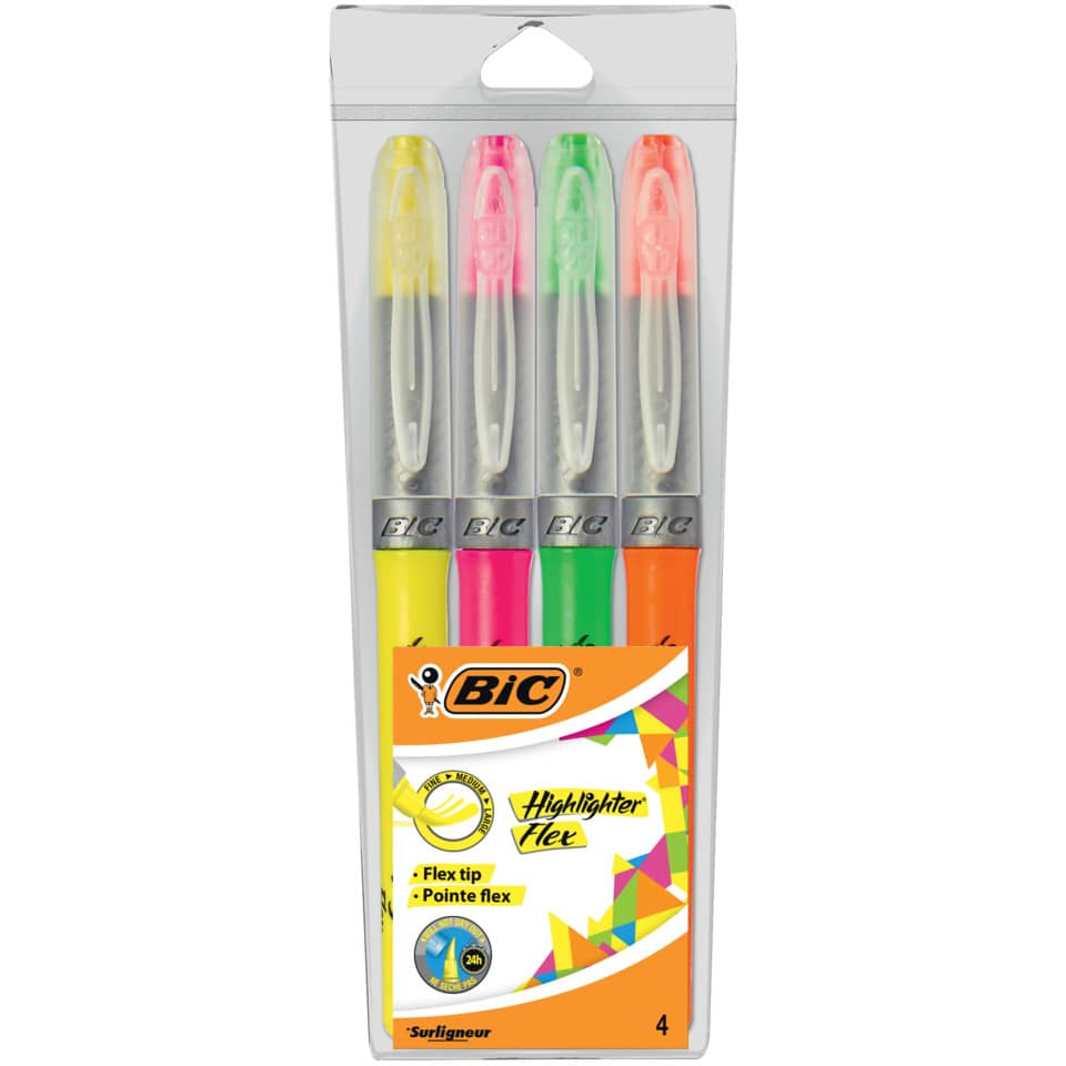 Evidenziatori BIC Highlighter Flex 1-4,3 mm assortiti busta in plastica da 4 - 950470