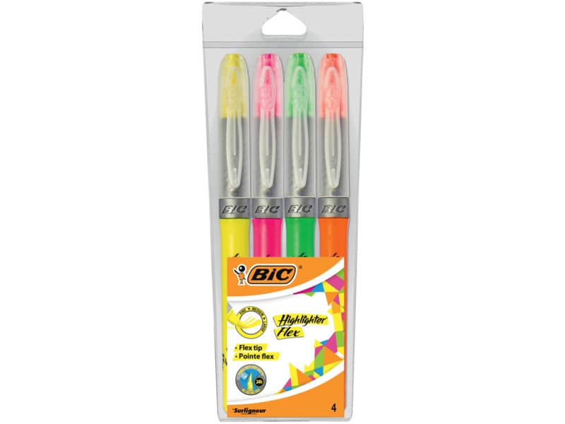 Evidenziatori BIC Highlighter Flex 1-4,3 mm assortiti busta in plastica da 4 - 950470