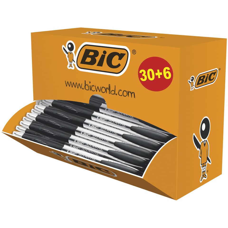 Penne a sfera a scatto BIC Atlantis Classic NF M 1 m nero value pack 30+6 - 920287