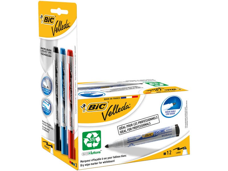 Marcatori lavagne bianche BIC Velleda ECOlutions 1701 punta conica nero -Promo pack 12 + 3 Liquid Ink Pocket - 942234