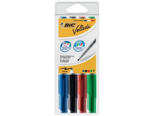 Marcatori per lavagne bianche BIC Velleda 1741 punta conica 4,5 mm assortiti astuccio da 4 - 9581501