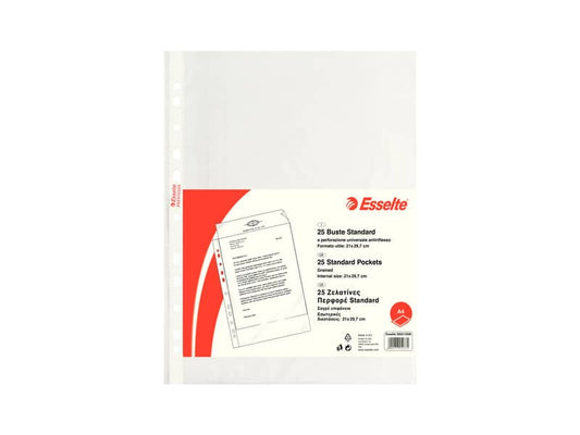 Buste a perforazione universale goffrate Esselte STANDARD PP antiriflesso trasparente A4  conf.25 - 392513300