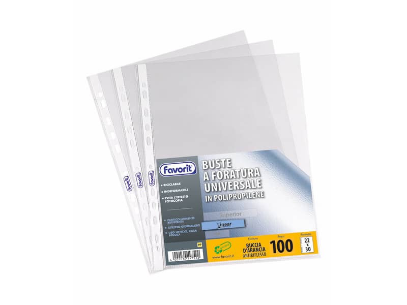 Buste trasp. a foratura universale FAVORIT buccia d'arancia linear 22x30 cm conf. da 100 - 100460043