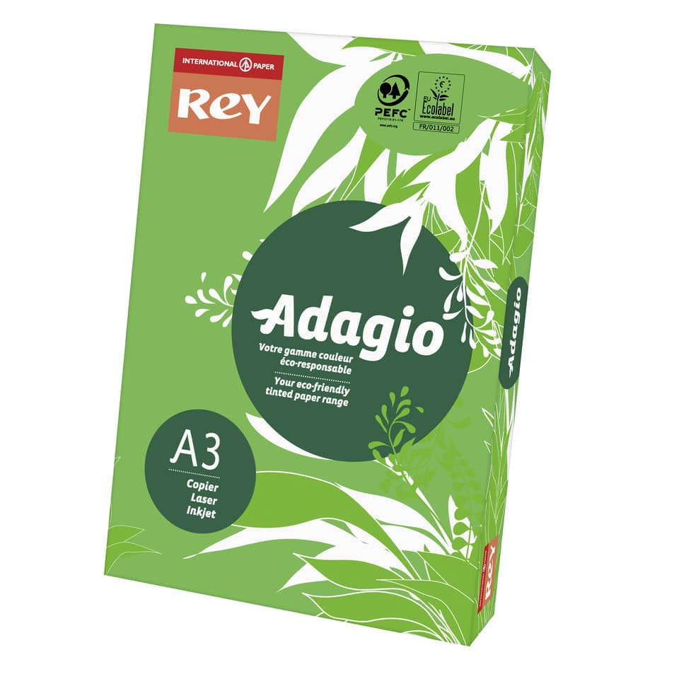 Carta colorata A3 International Paper Rey Adagio 80 g/m² verde intenso 52 - Risma da 500 fogli - ADAGI080X682