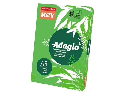 Carta colorata A3 International Paper Rey Adagio 80 g/m² verde intenso 52 - Risma da 500 fogli - ADAGI080X682