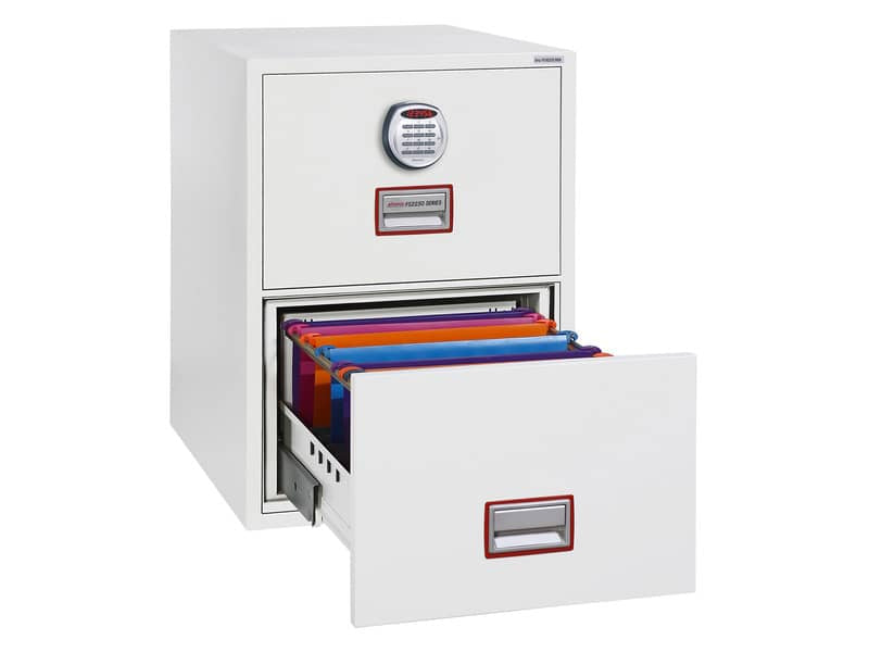 Classificatore ignifugo Phoenix bianco - Ral 9003 2 cassetti da 49lt. con serratura elettronica R3 - FS 2252 E