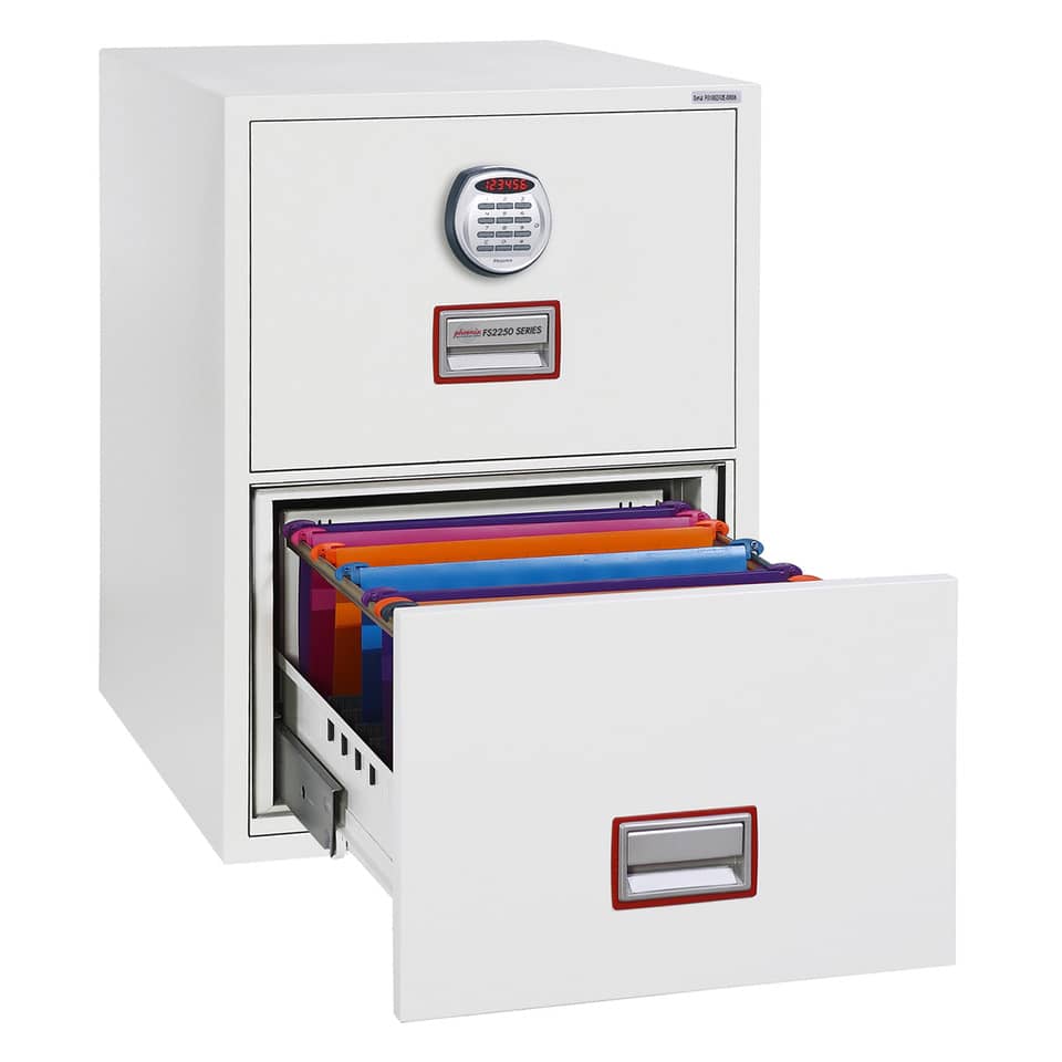 Classificatore ignifugo Phoenix bianco - Ral 9003 2 cassetti da 49lt. con serratura elettronica R3 - FS 2252 E