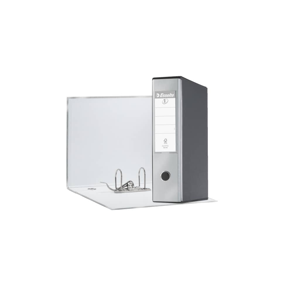 Registratore con custodia Esselte G55 Eurofile protocollo dorso 8 cm cartone rivestito in PP grigio metal. 390755970