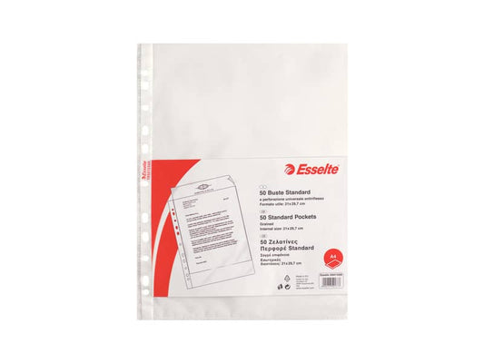 Buste a perforazione universale goffrate Esselte STANDARD PP antiriflesso trasparente A4 conf.50 - 395013300