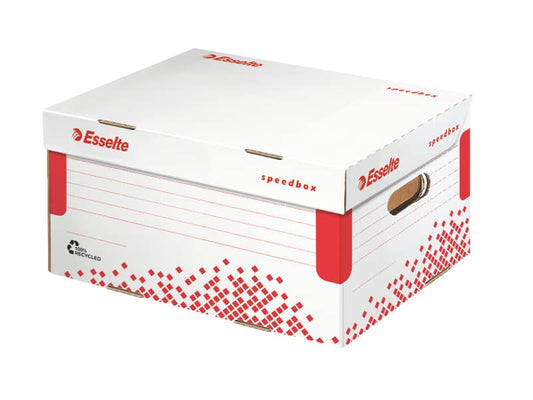 Scatola archivio Esselte SPEEDBOX con coperchio integrato bianco/rosso 25,2x19,3x35,5 cm - 623911