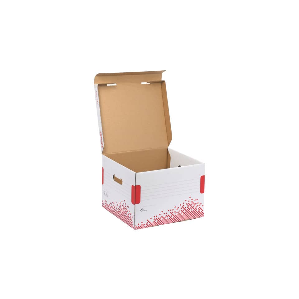 Scatola archivio Esselte SPEEDBOX con coperchio integrato bianco/rosso 32,5x26,3x36,7 cm - 623912