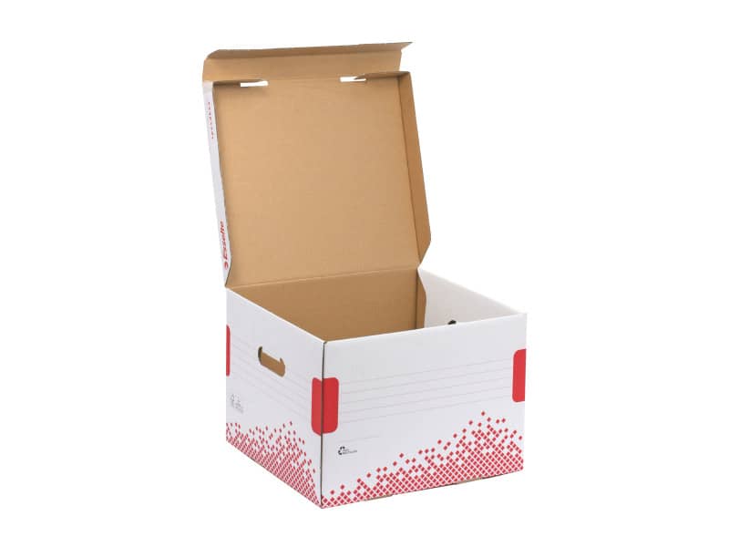 Scatola archivio Esselte SPEEDBOX con coperchio integrato bianco/rosso 32,5x26,3x36,7 cm - 623912