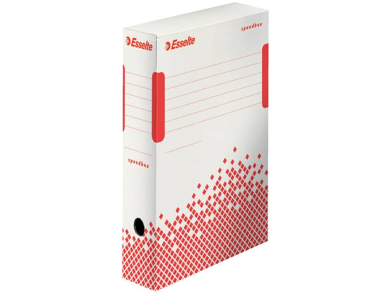 Scatole archivio Esselte SPEEDBOX dorso 8 cm bianco/rosso 8x25x35 cm conf.25 - 623985