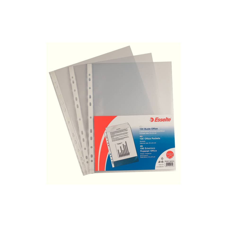 Buste a perforazione universale goffrate Esselte OFFICE 23x33 cm trasparente antiriflesso  conf.100 - 395697200