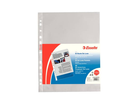 Buste a perforazione universale goffrate Esselte DELUXE 22x30 cm trasparente antiriflesso  conf.50 - 395097600