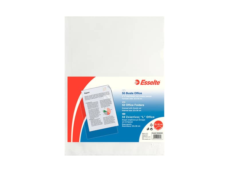 Buste a L non perforate Esselte OFFICE PP antiriflesso trasparente 22x30 cm goffrate conf.50 - 395082000